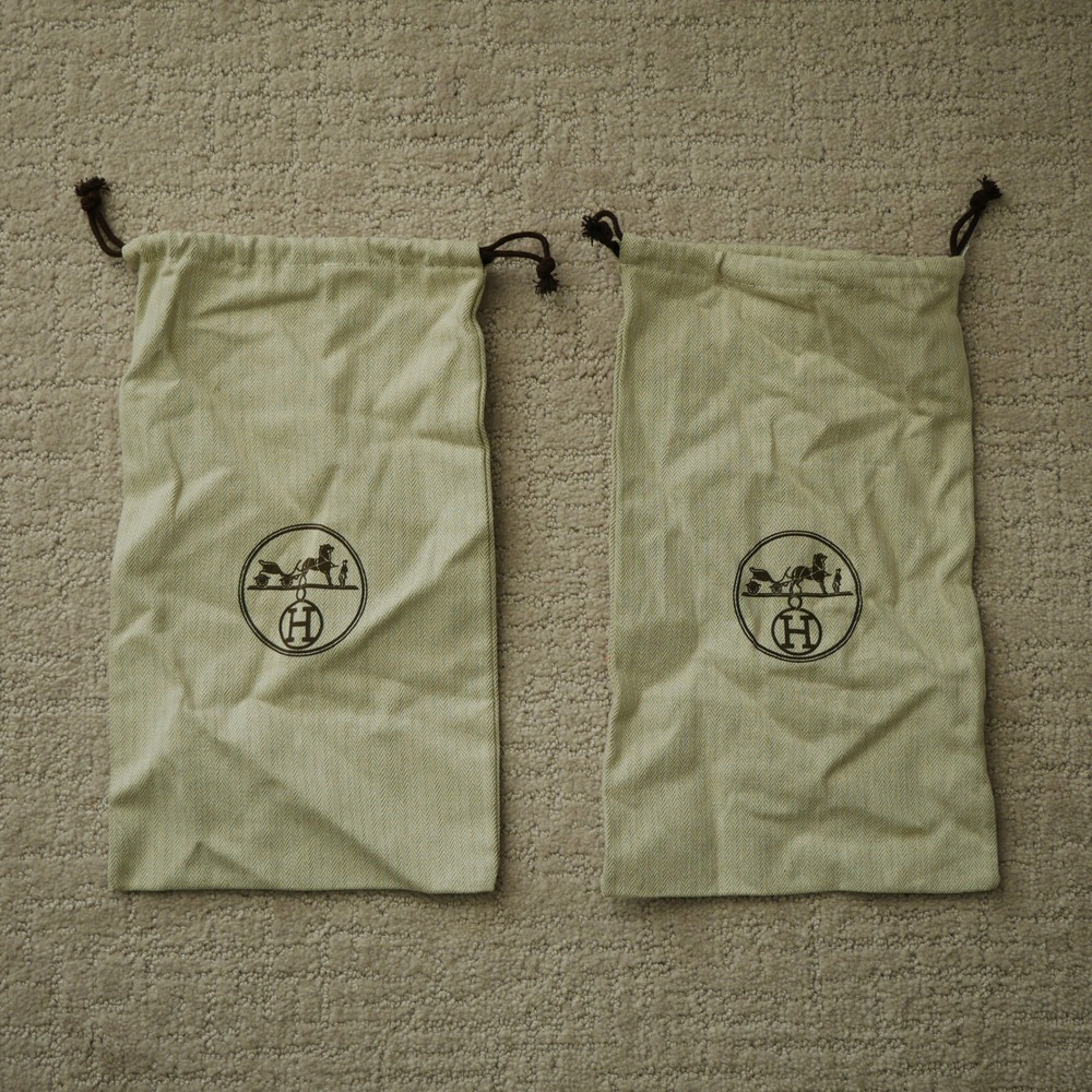 Hermes Set of 2 Herringbone Twill Cotton Drawstring Dust Bags 13.5x8.25